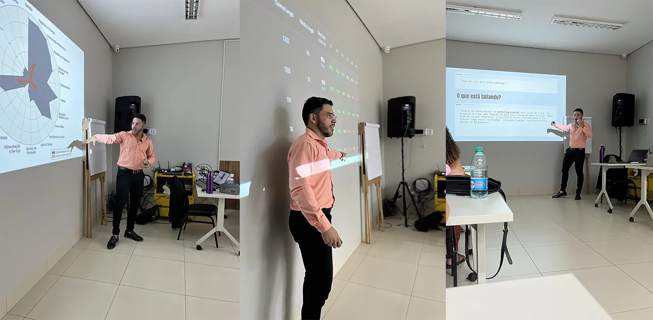 Luiz Carvalho apresentando a palestra IA na Prática para empresários em Gurupi